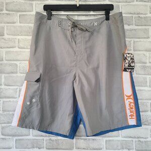 Hurley Stagger Gray Blue Board Shorts NEW 34 Beach Resort Wear